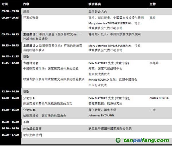 中欧碳市场高层论坛邀请函和论坛日程安排